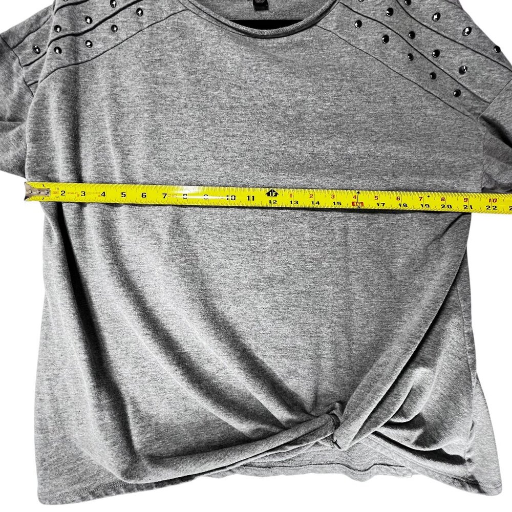 Rock & Republic Studded Gray Long-Sleeve Knot Hem Top Tee Shirt XL Casual Comfy - Picture 11 of 12